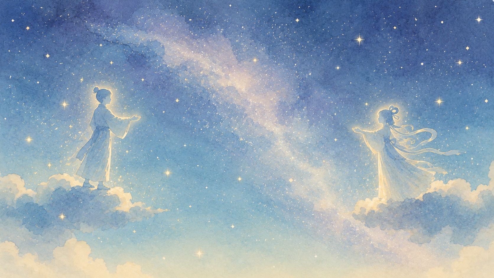 天の川と星空をやわらかく描いた七夕の由来をイメージしたイラスト