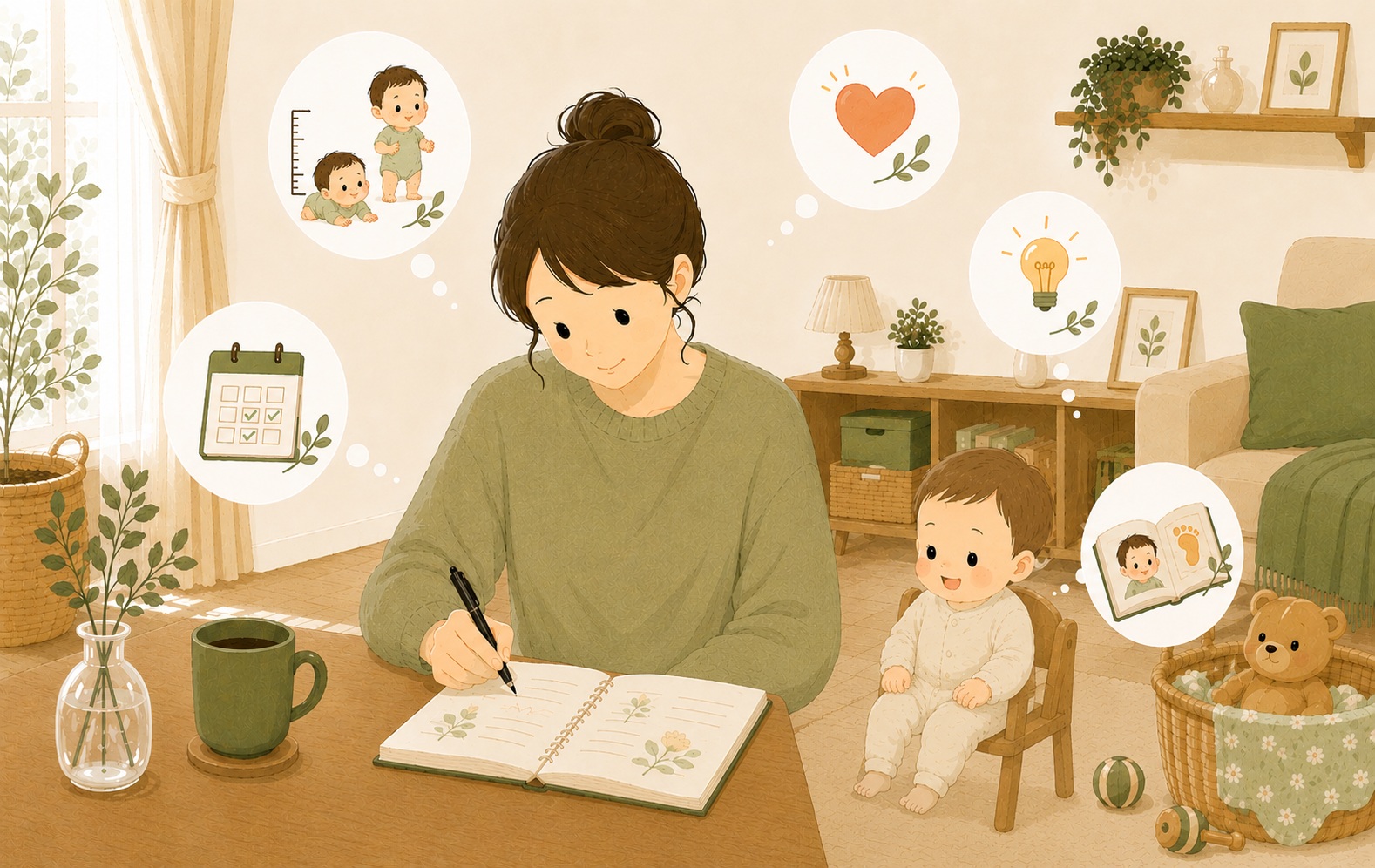 子育て記録を付けることのメリットをイメージしたイラスト