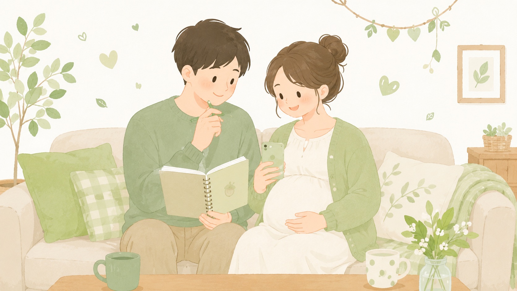 妊娠中に名前を考えるカップルのイメージ