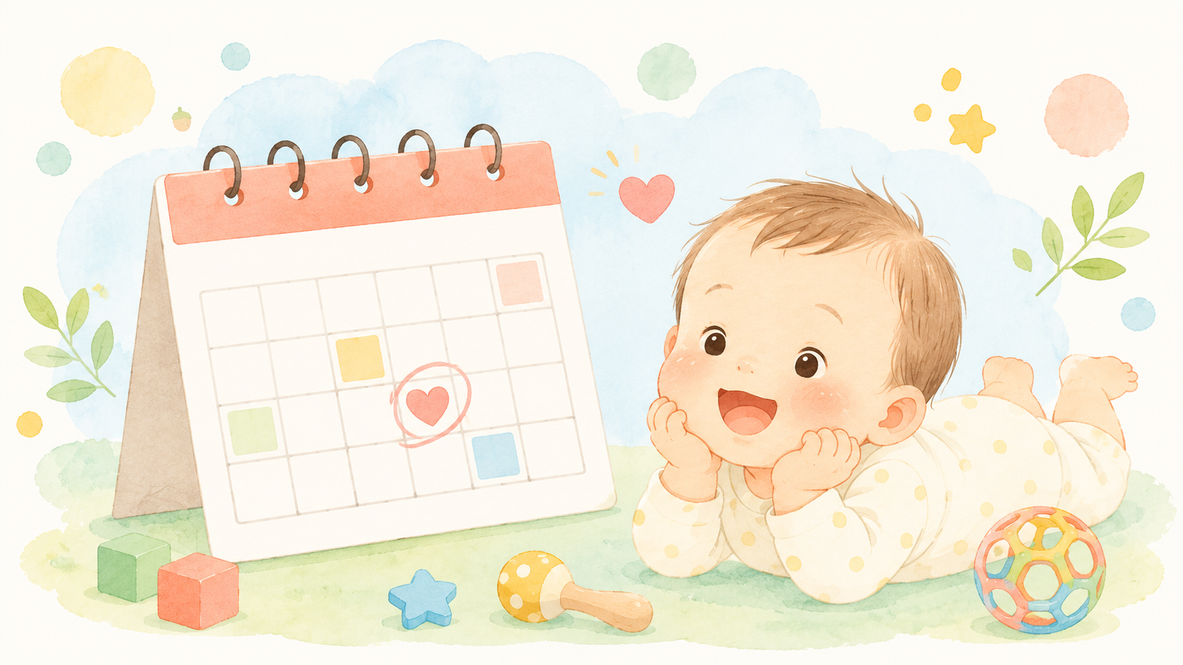 月齢ごとの水遊び開始時期を示すカレンダーのイラスト