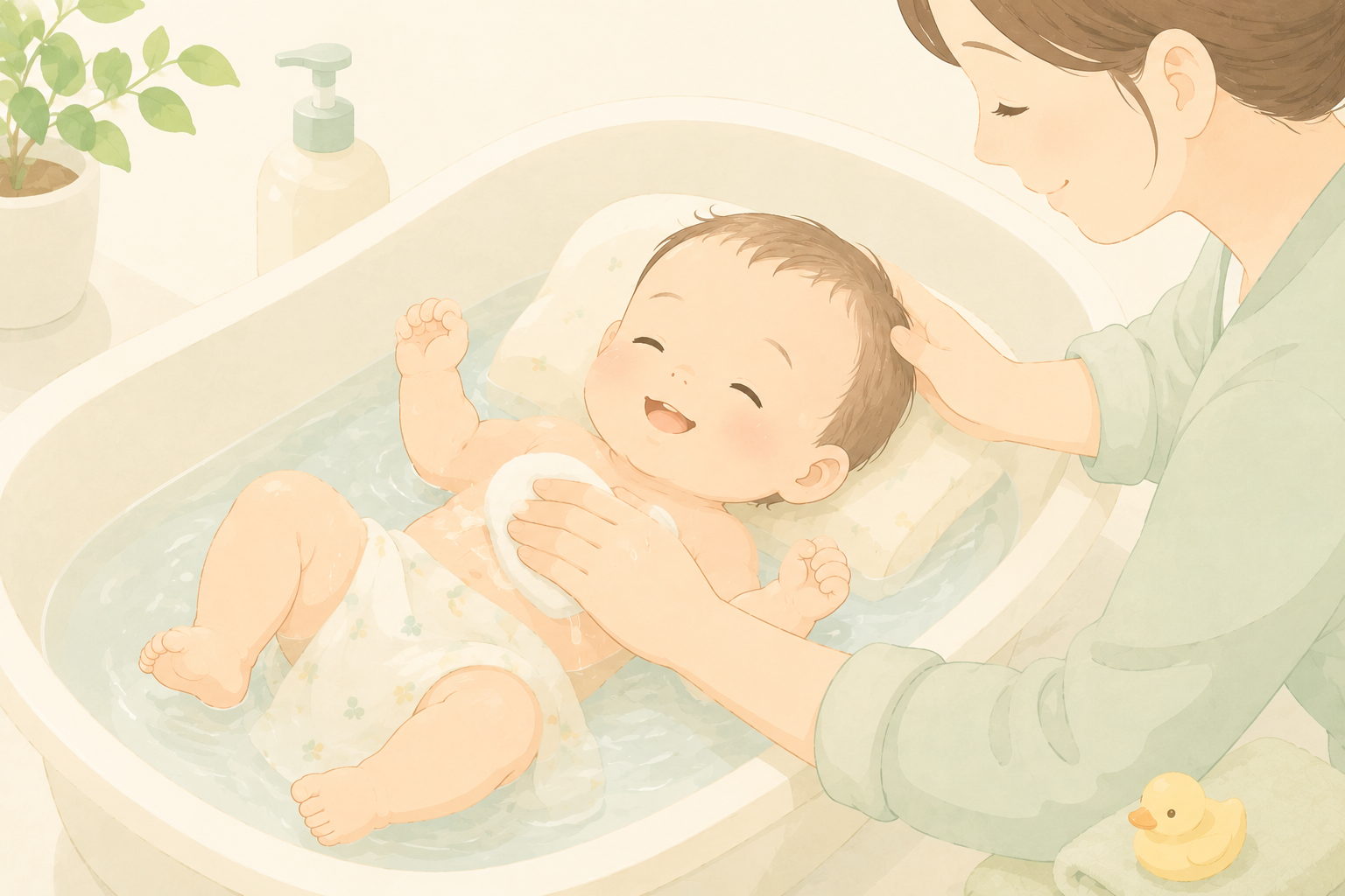 沐浴で優しく汗を洗い流すケアのイラスト