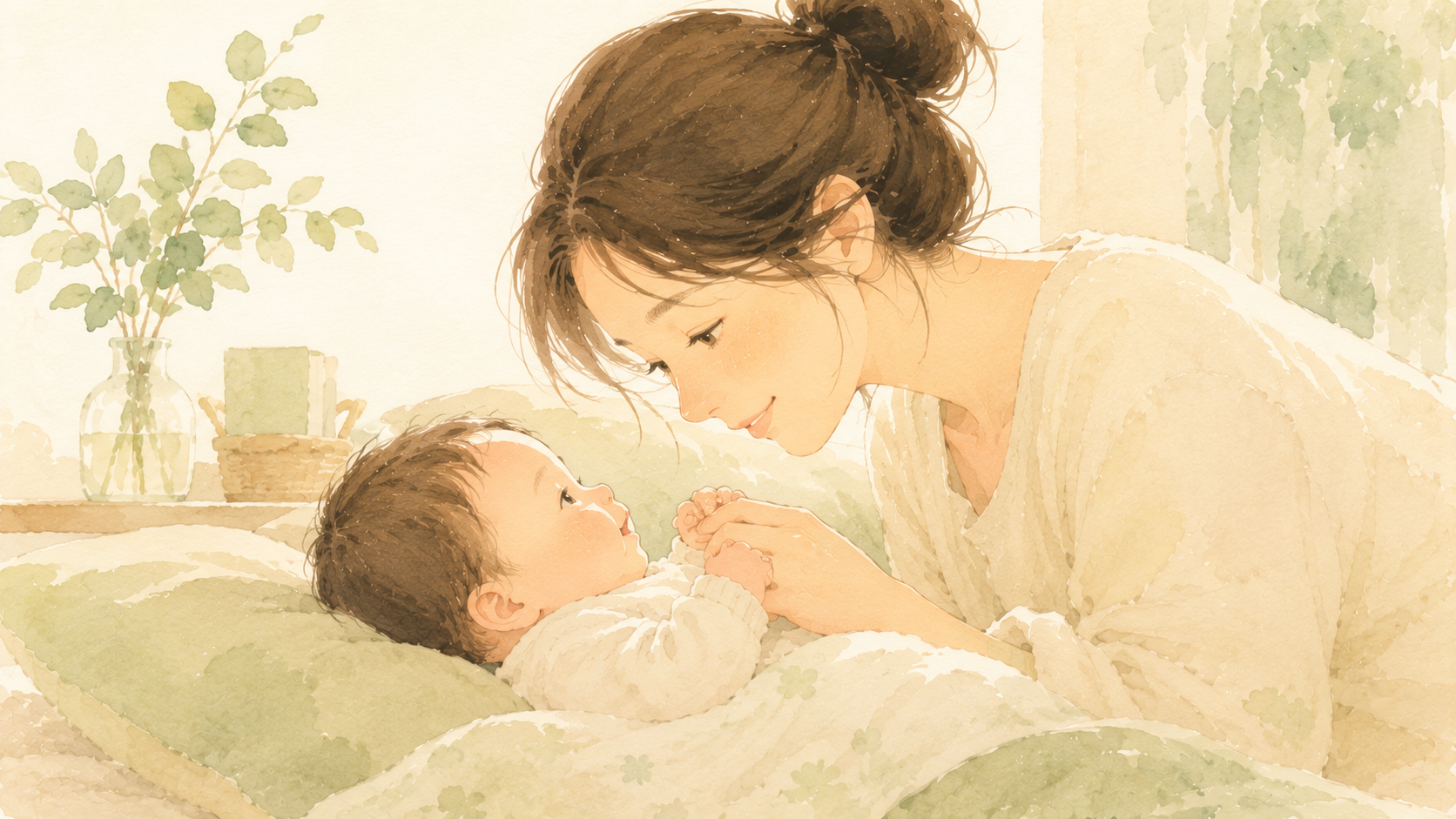 成長した子どもが昔の記録を見返すイメージ