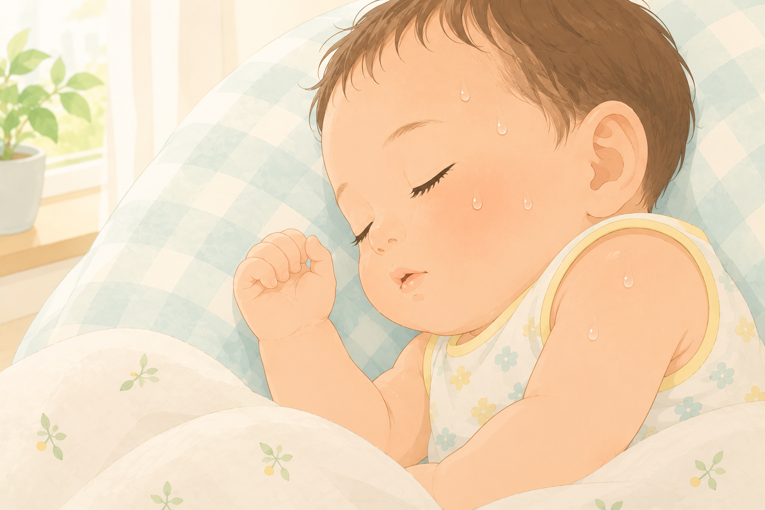 汗をかいている赤ちゃんの肌のクローズアップイラスト